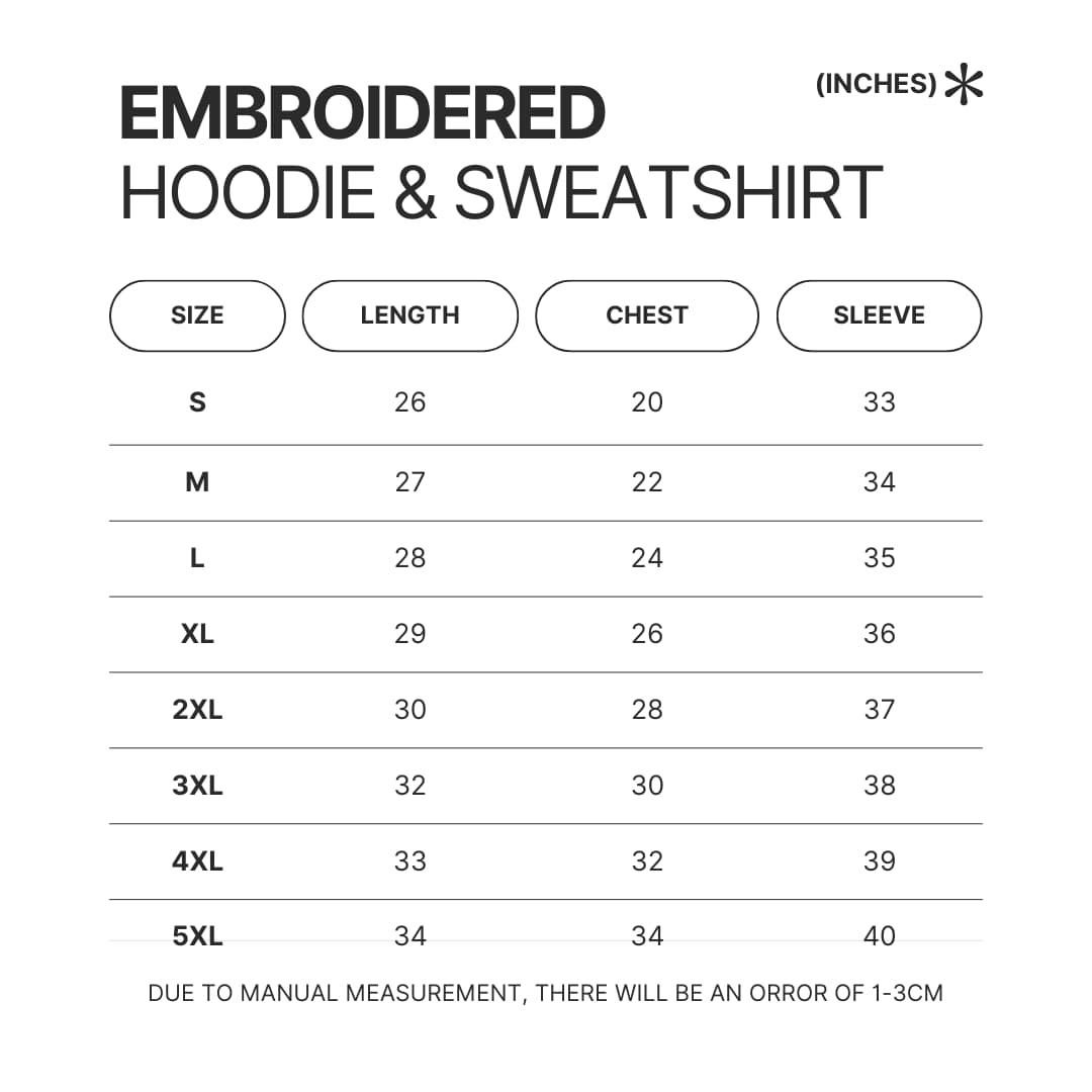 Embroidered Hoodie Sweatshirt Size Chart - Personalized World Store