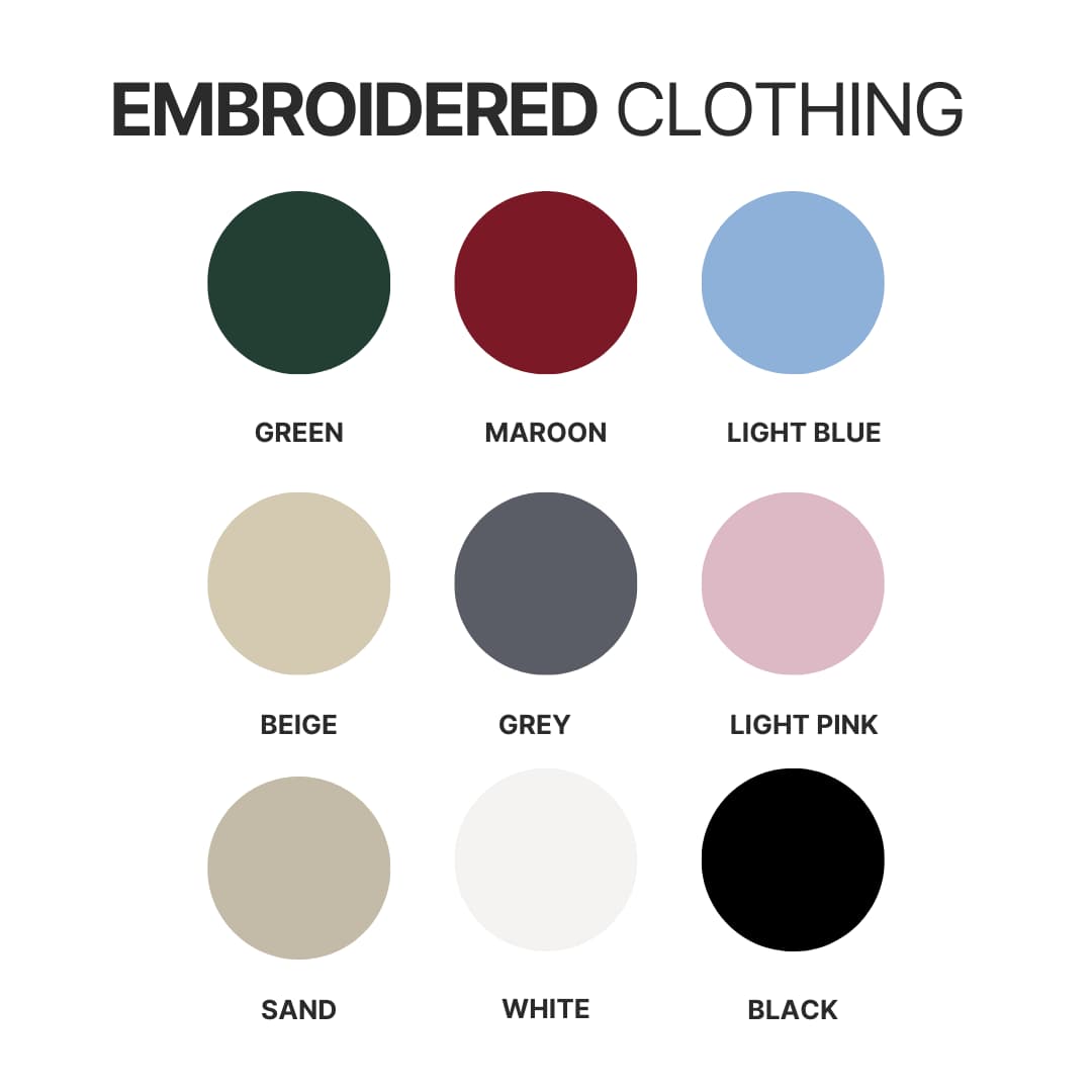 Embroidered clothing color chart - Personalized World Store