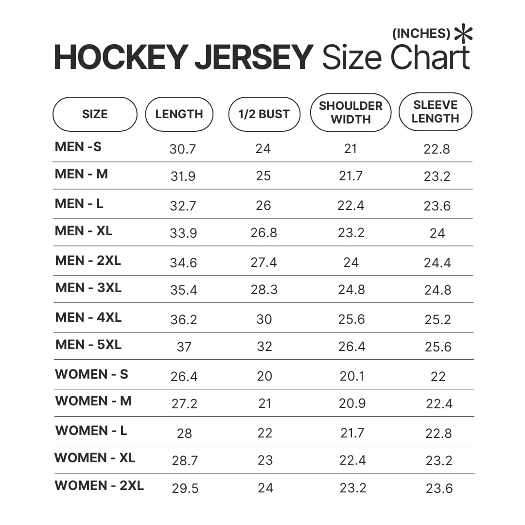 Hockey Jersey Size Chart - Personalized World Store