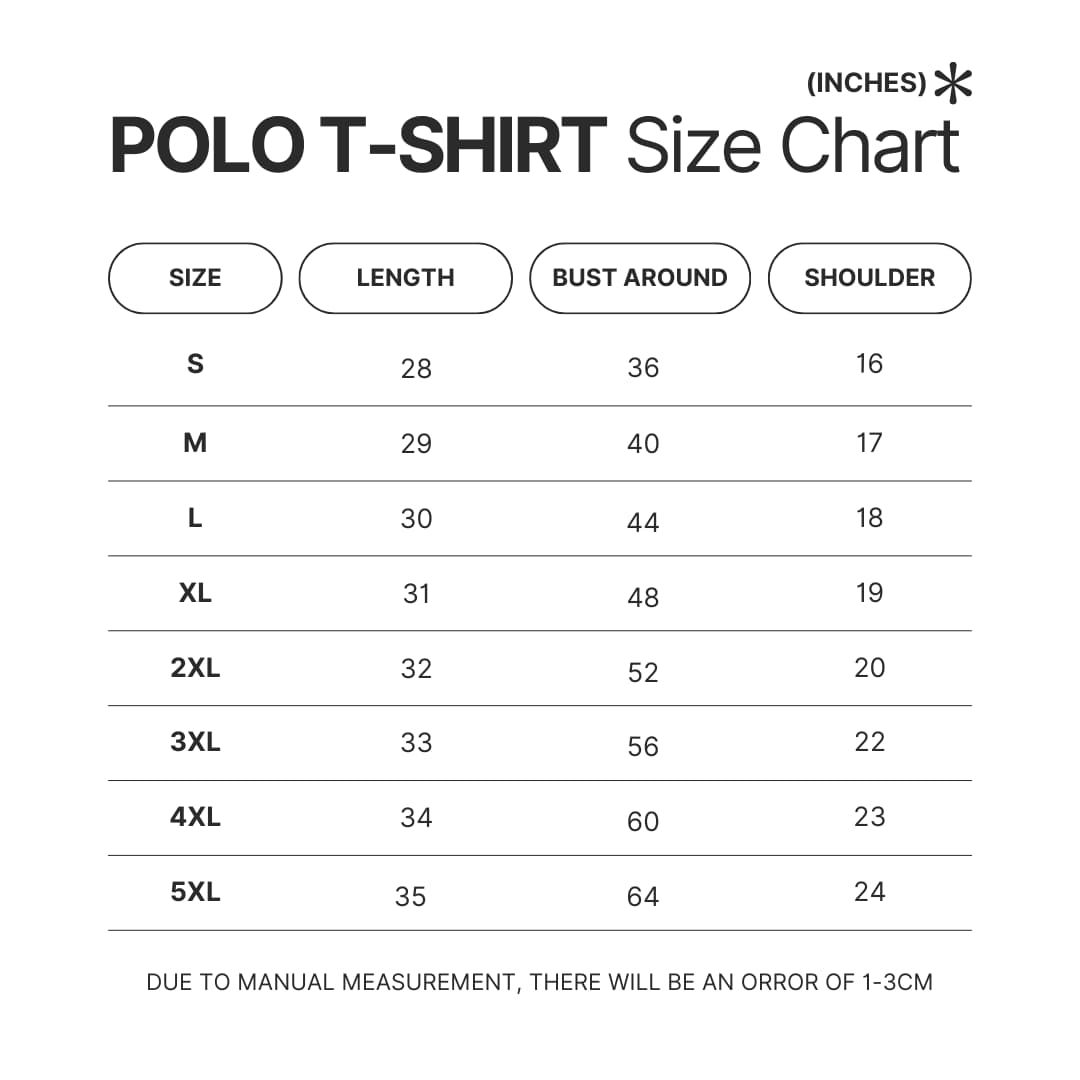 3D Polo Shirt Size Chart - Personalized World Store