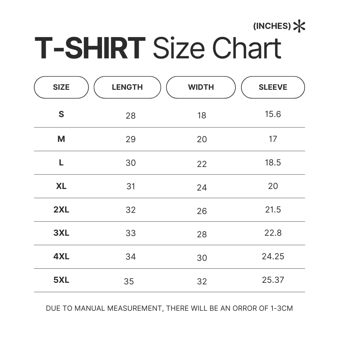 3D T shirt Size Chart - Personalized World Store