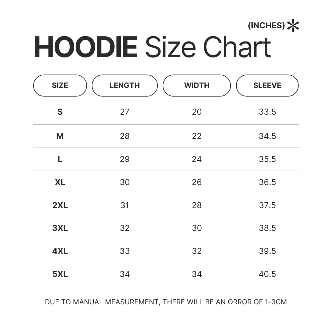 Hoodie Size Chart - Personalized World Store