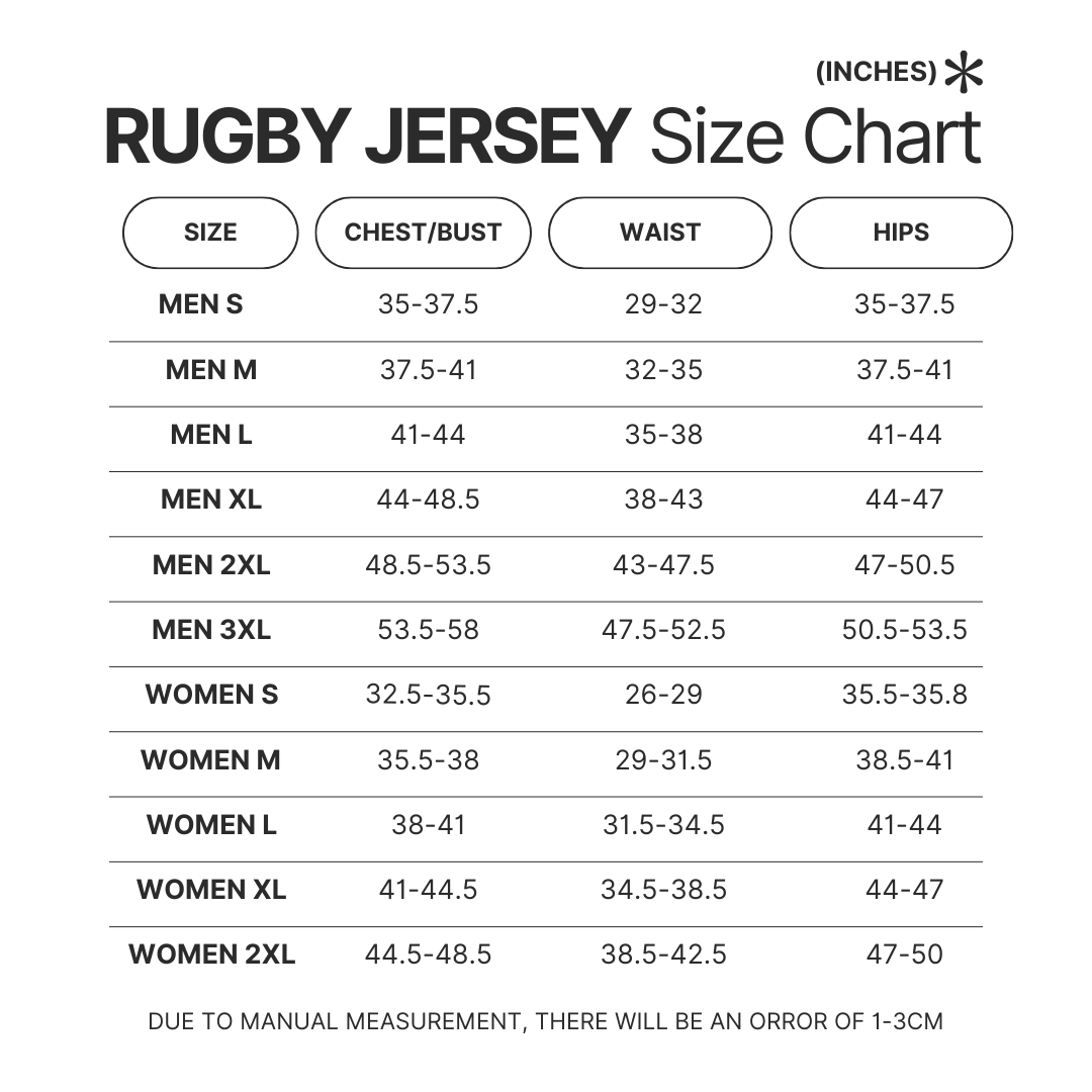 Rugby Jersey Size Chart - Personalized World Store