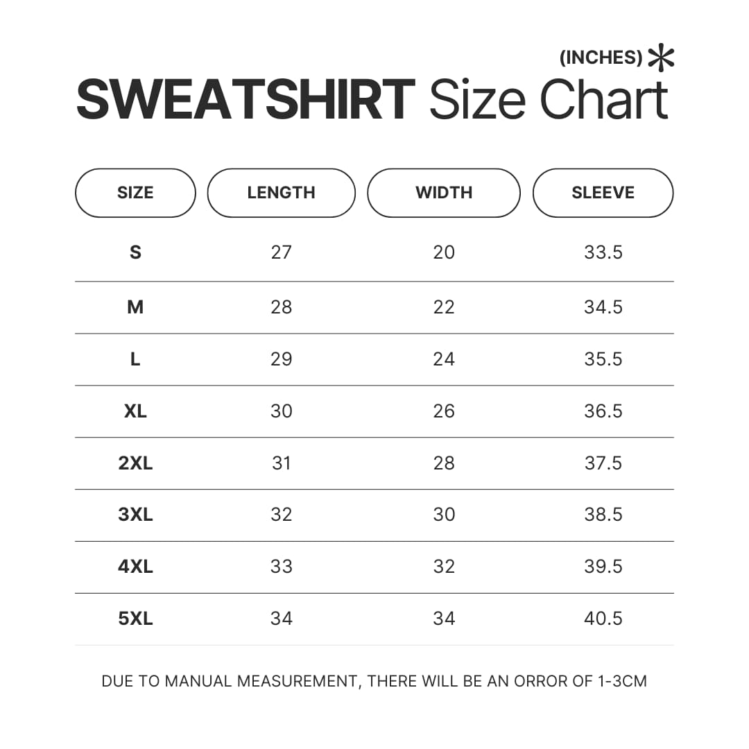 Sweatshirt Size Chart - Personalized World Store