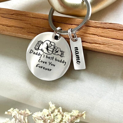 Custom Dad Son Fist Bump Stainless Steel Keychain