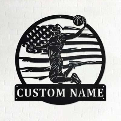 Custom US flag Basketball Player Metal Wall Art